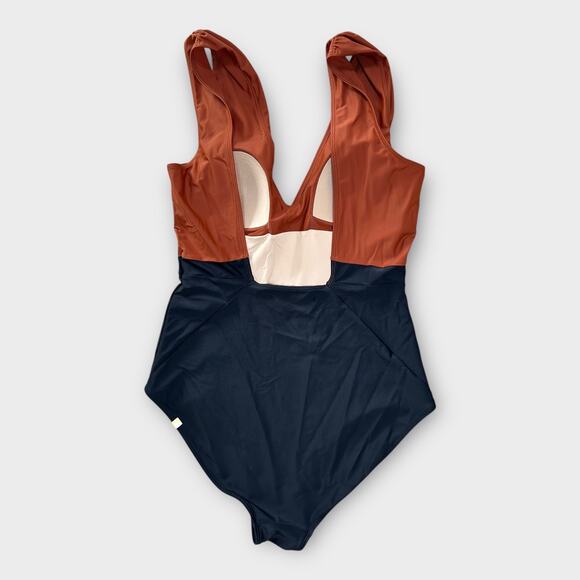 Summersalt Black and Brown One Piece Swimsuit V-Neck Color Block - Picture 2 of 9